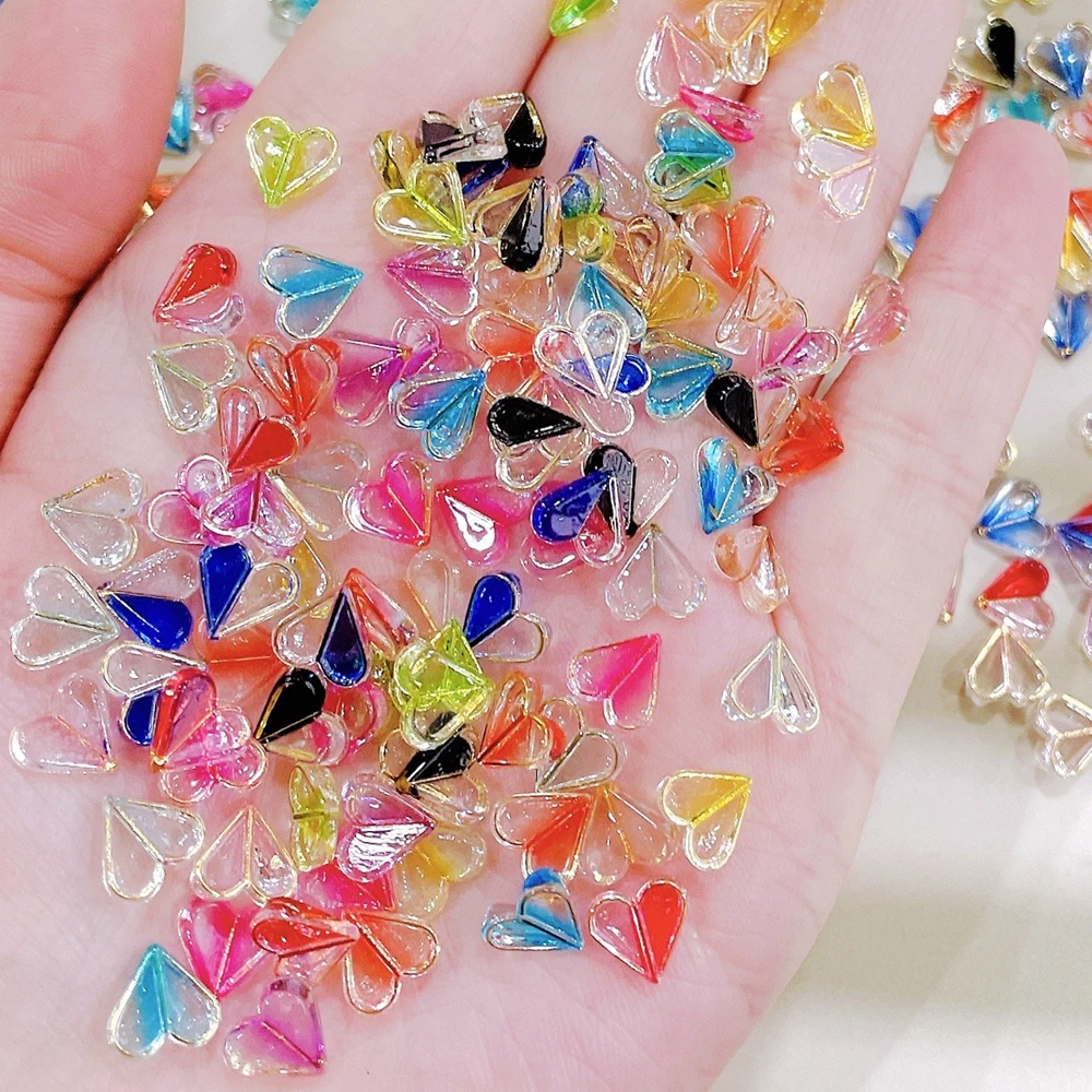 

30PCS Clear Gradient 3D Resin Nail Art Heart Charms Accessories For Manicure Nails Decoration Supplies Flat Back Rhinestones 8MM