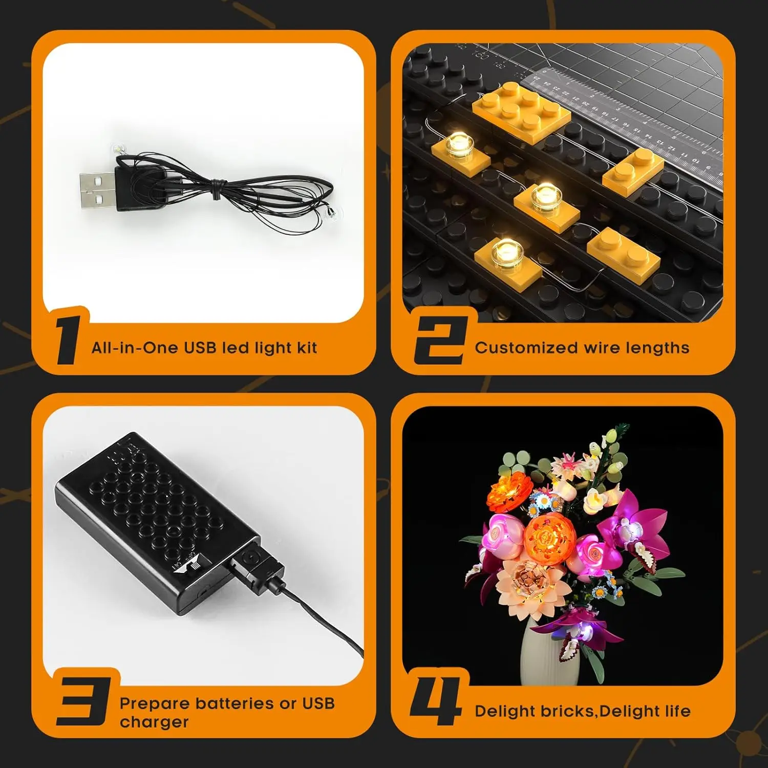 Hprosper 5V LED Light For Lego 10342 The Botanical Collection Pretty Pink Flower Bouquet Decorative Lamp (No Buildin