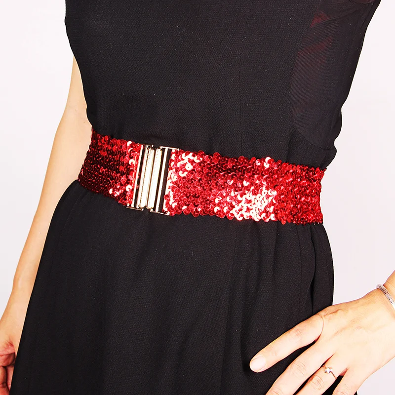 Cinturones Anchos Para Mujer Elegantes Silver Sequin Stretch Elastic Waist  Belt - Wide Corset Style, One Size, Paillette Detail - Women's Fashion Wide  Silver Belt