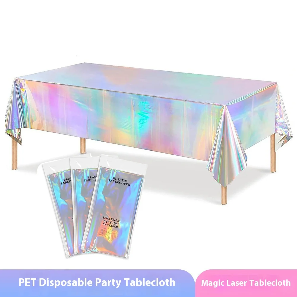 Laser Rainbow Theme Party Disposable Tablecloth Rectangular Mantel De Mesa Cover For Birthday Wedding Home Decor