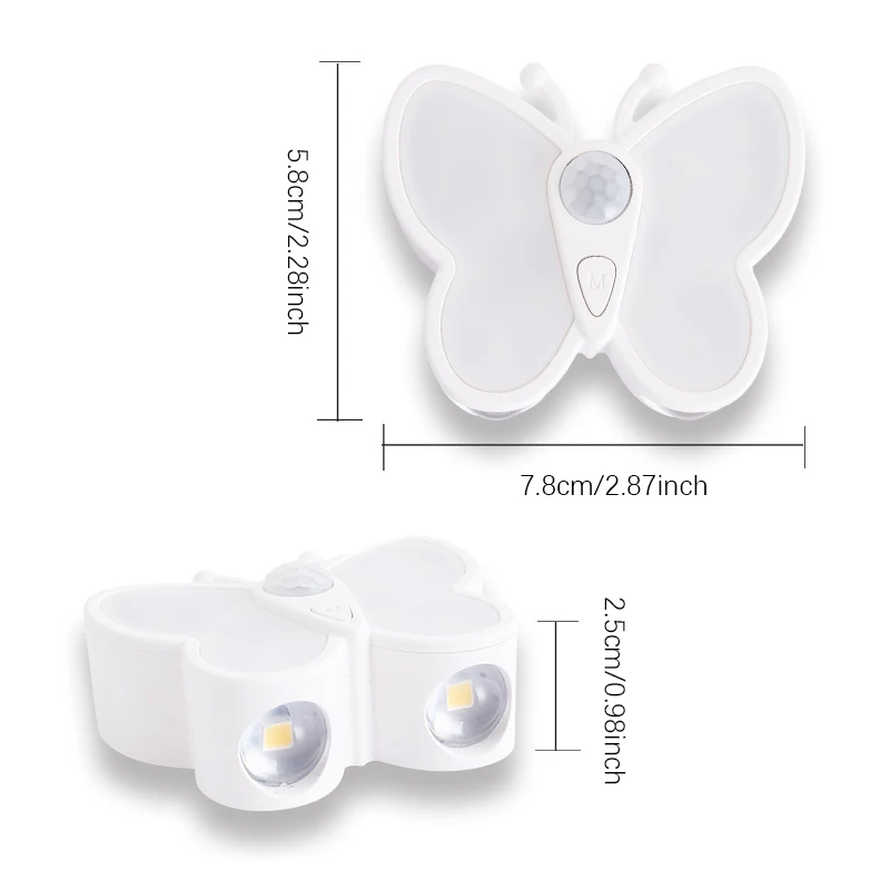 Butterfly Motion Sensor Night Light LED Under Cabinet Lights Rechargeable Lamp for Closet Wardrobe Stair Bedroom Kitchen Decor