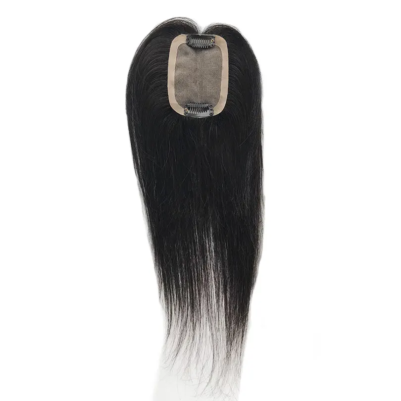 7x10cm Natural Skin Scalp Top Mono Base Toppers 2 Clips in With PU around Virgin Human Hair Women Topper Piece Cover Hairline 5