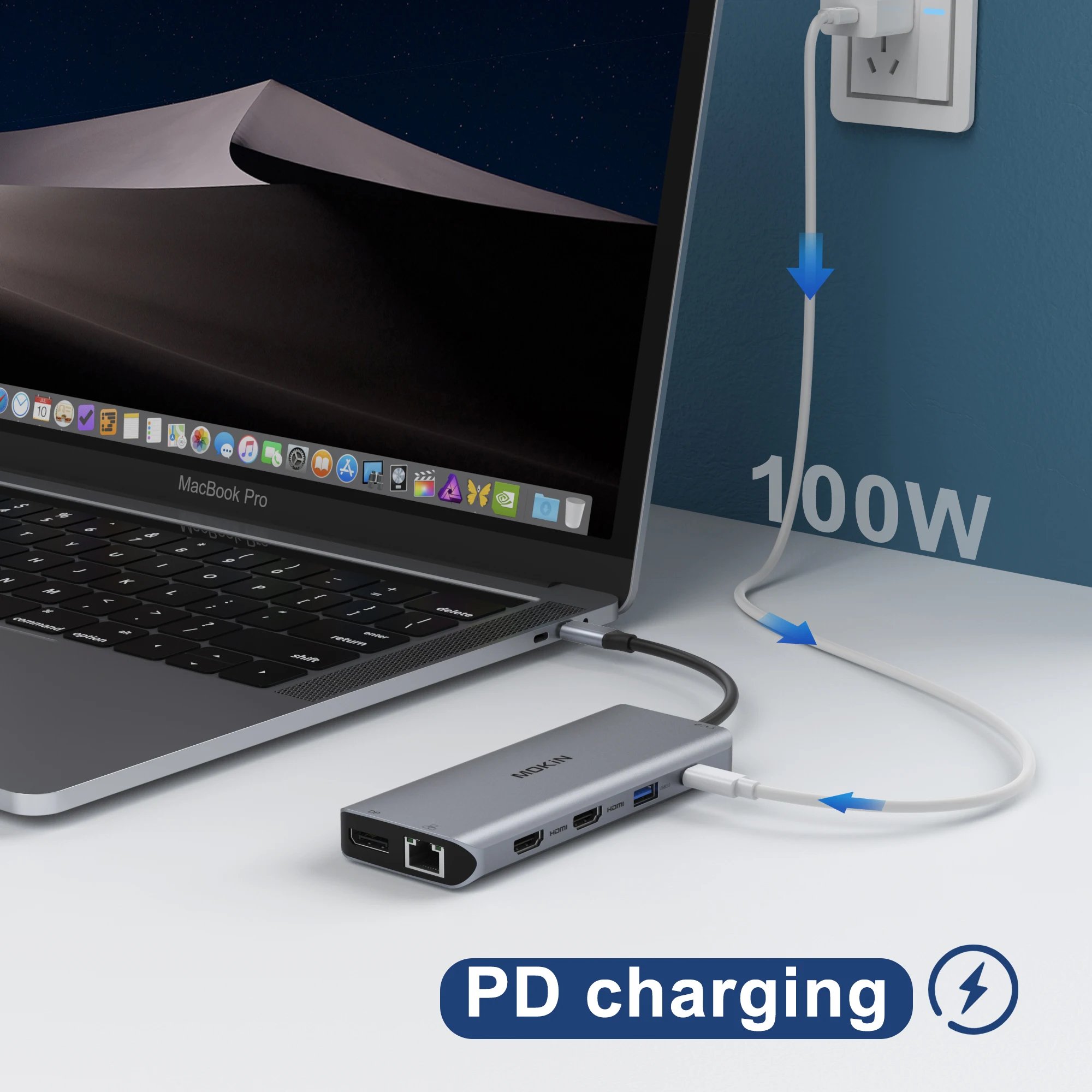 MacBook Air/Pro, iPad, Thunderbolt 노트북용 MOKiN 13 in 1 도킹 스테이션 - HDMI 4K30Hz, DP 4K60Hz, PD 100W, RJ45 1Gbps, 오디오