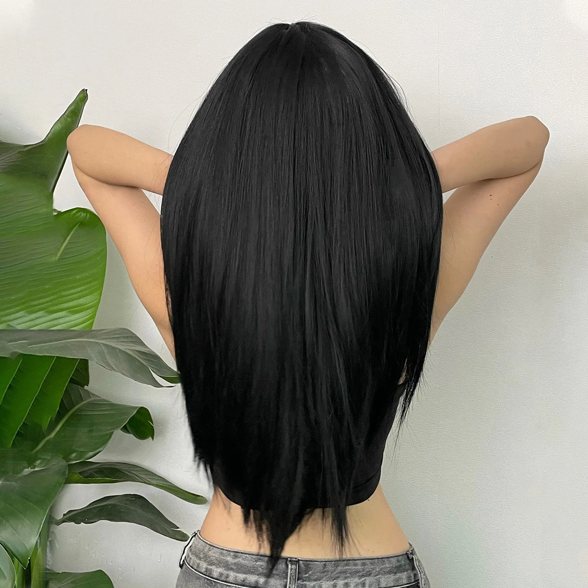 Black Lolita Wigs for Women Long Straight Synthetic Fiber Wig with Bangs Natural Looking Heat Resistant for Daily Cosplay Use