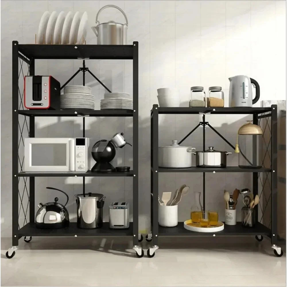 Foldable, No Installation Kitchen Rack Multi-layer Storage Rack Bookshelf Multifunctional Flower Storage Bookshelves