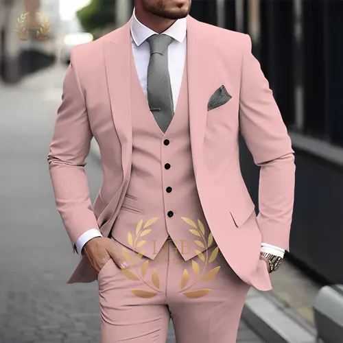Men's Khaki 3-Piece Suit Classic Peak Lapel Business Formal Wedding Groom Slim Fit Elegant Gentleman Style Fashion Blazer - Image 27