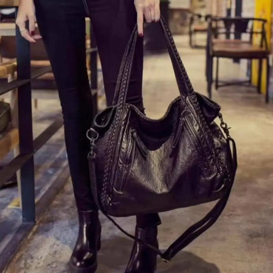 1 Pcs Spring/Summer New One Shoulder Large Bag Korean Version Washed Leather Women's Versatile Woven Handheldp