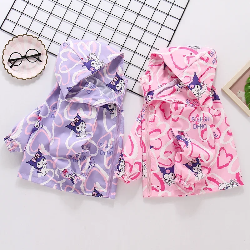 

Anime Sanrio Kuromi Cinnamoroll Polarized Jacket Cotton Kids Hooded Cartoon Detachable Casual Top Girl Warm Outdoors Windbreaker