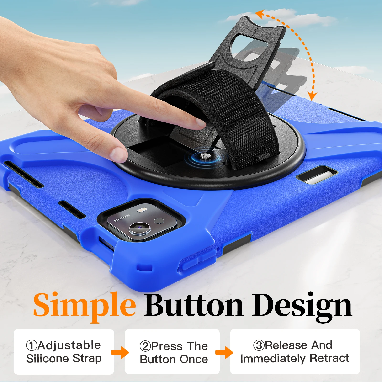 Heavy Duty Protective Tablet Case with Shoulder Strap - Durable PC + Silicone Cover