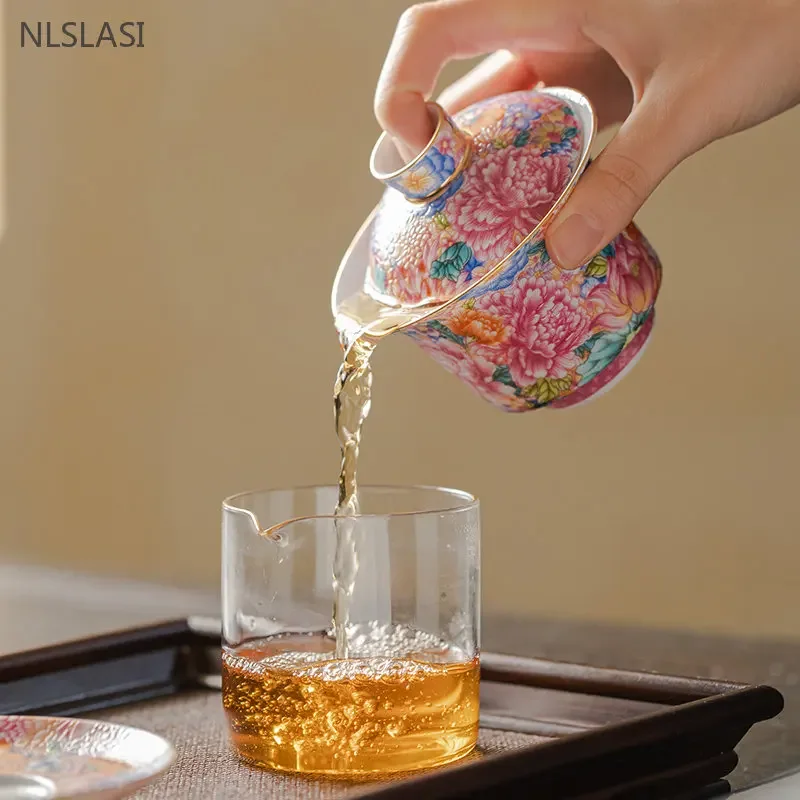 150ml Enamel Color Tea Set Jingdezhen Ceramic Gaiwan Chinese Tea Cup Cover Home Infuser Teaware Gifts
