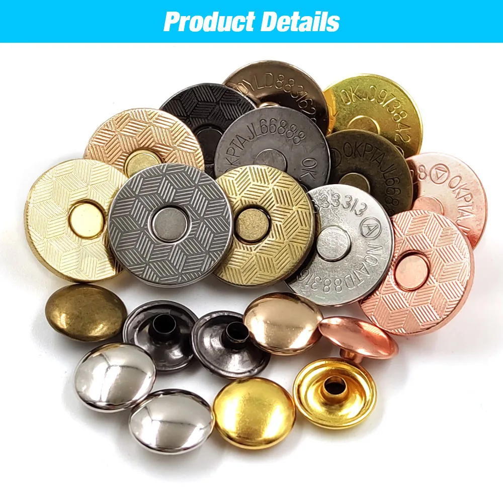 10 Sets 14/18mm Metall-Doppelnieten-Magnetknöpfe Druckknopfverschlüsse Magnet für DIY Geldbörse Handtasche Tasche Lederhandwerk Zubehör – Detail 4