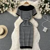 Summer Striped Beach Knitted Dress O Neck Short Sleeves Chic Hotsweet Slim Sundress Streetwear Y2K Bodycon Midi Dress 4