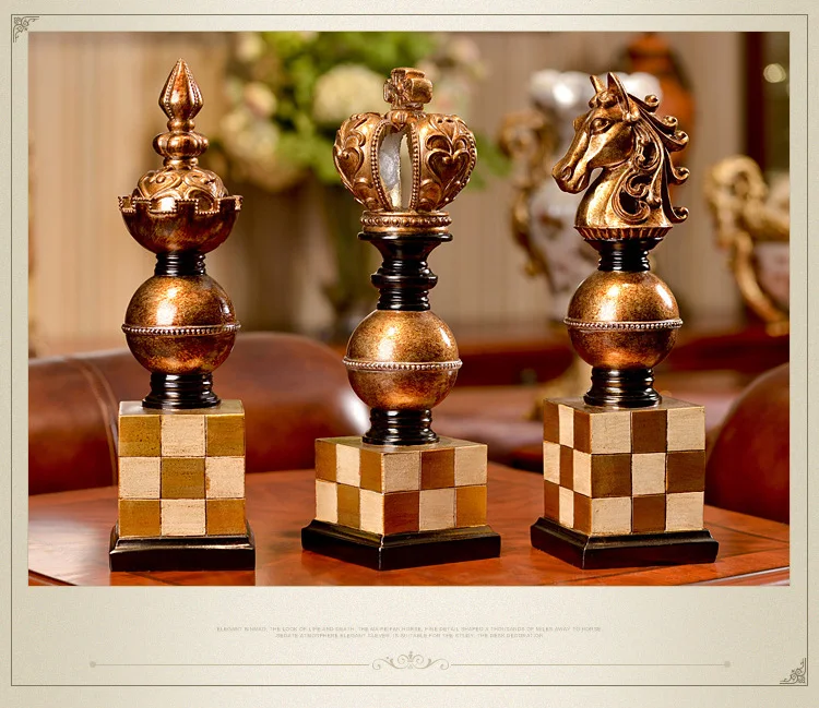 

3 Pics American Country Vintage Style Ornaments Resin Craft Chess Decoration Great Gift for Elder