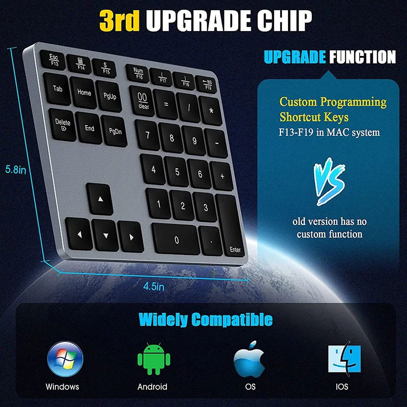 Teclado Numpad de Alumínio de 35 Teclas para Contadores Teclado Numpad Numpad sem Fio Recarregável Bluetooth Numérico para Mac Windows - Imagem 6