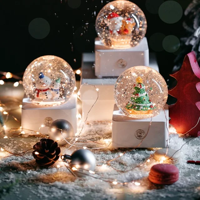 Karácsonyi Hógömb Zenei Doboz Otthoni Dekoráció Dísz Gyermek Ajándék Gyanta Újévi Újdonság Kristály Hópelyhek Golyó - Image 3