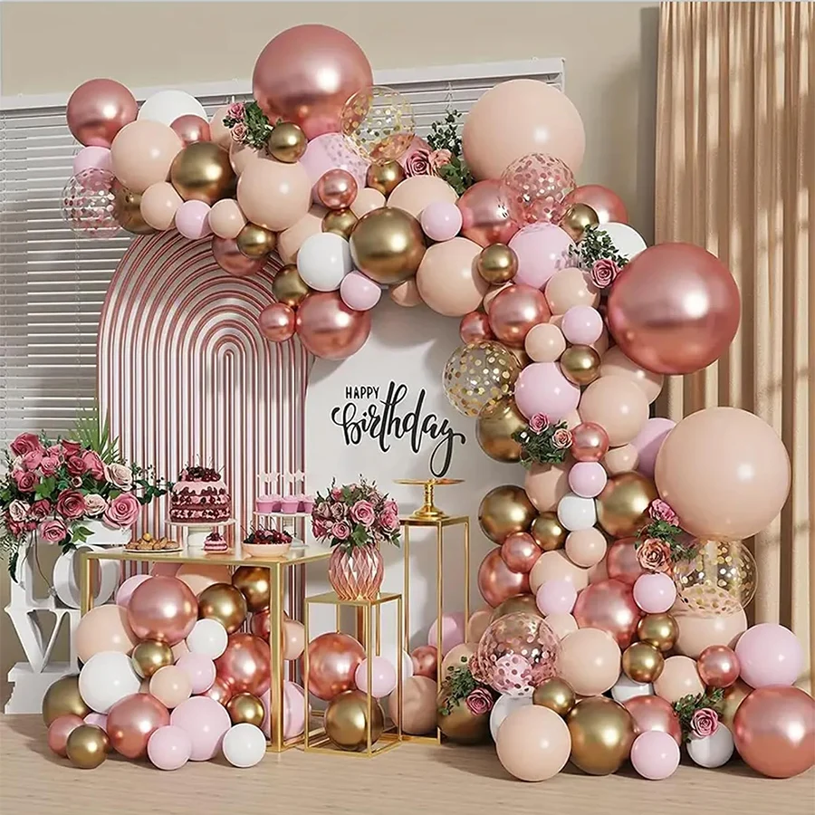 

142pcs Rose Gold Apricot Pink Latex Balloons Garland Arch Kit Bride To Be Wedding Girl Women 16 18 21 30 40 50 Birthday Globos