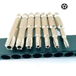 7 - Piece Precision Torx Screwdriver Bit Set - S2 Magnetic Star with 1/4 Hex Shank, 50mm Length (Silver)