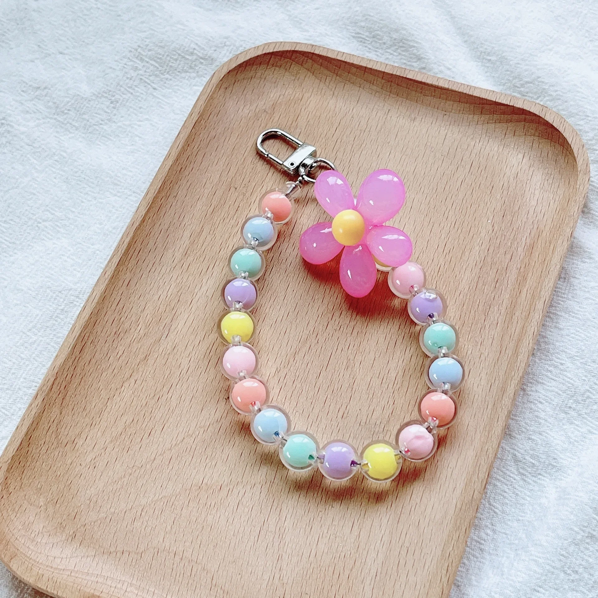 Vibrant Beaded Petal Lanyard Wrist Strap & Keychain Charm