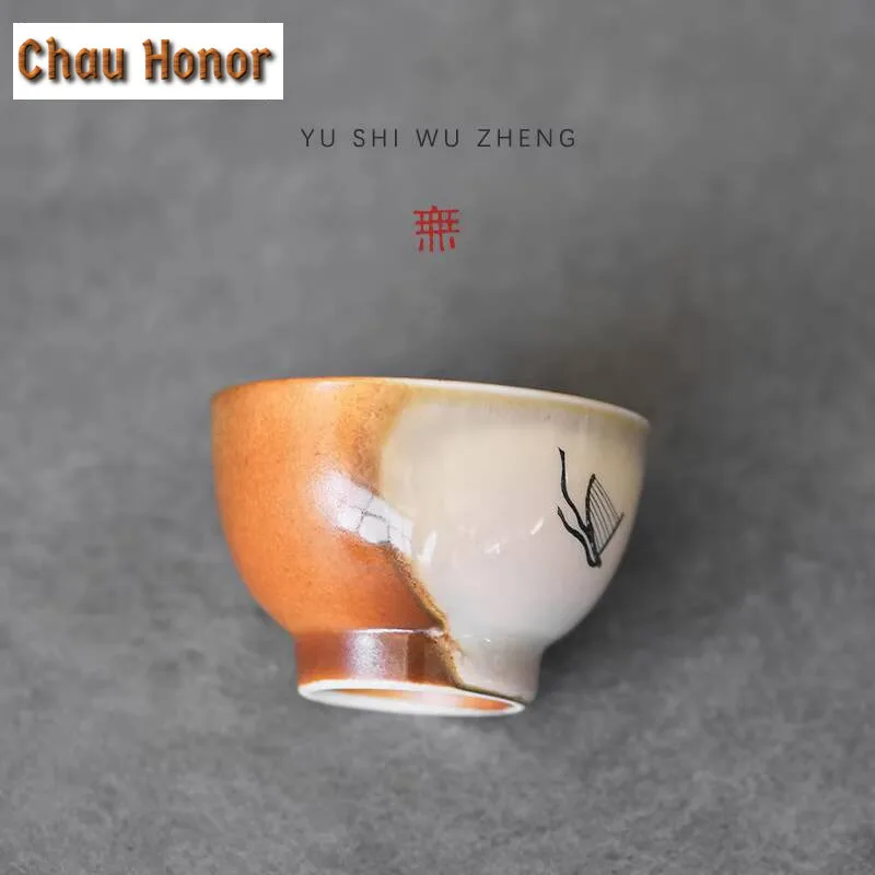 3pc/set Retro Soda Galze Ceramic Teacup Creative Dunhuang Apsaras Coarse Cup Small Master Cup Chaozhou Kung Fu Tea Set 65ml