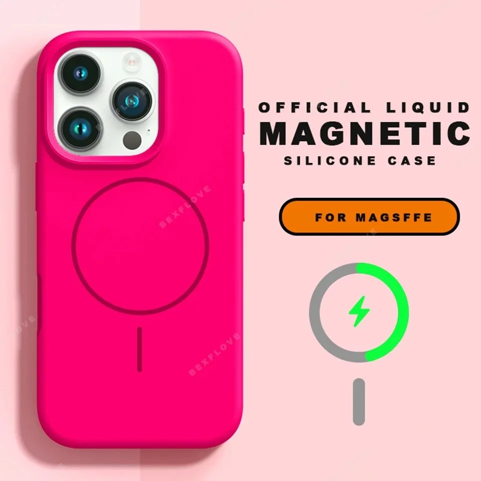 패션 액체 실리콘 Magsafe 자기 전화 케이스 iPhone 16 15 14 Plus 13 12 11 Pro Max 손목 스트랩 매는 밧줄 커버 케이스