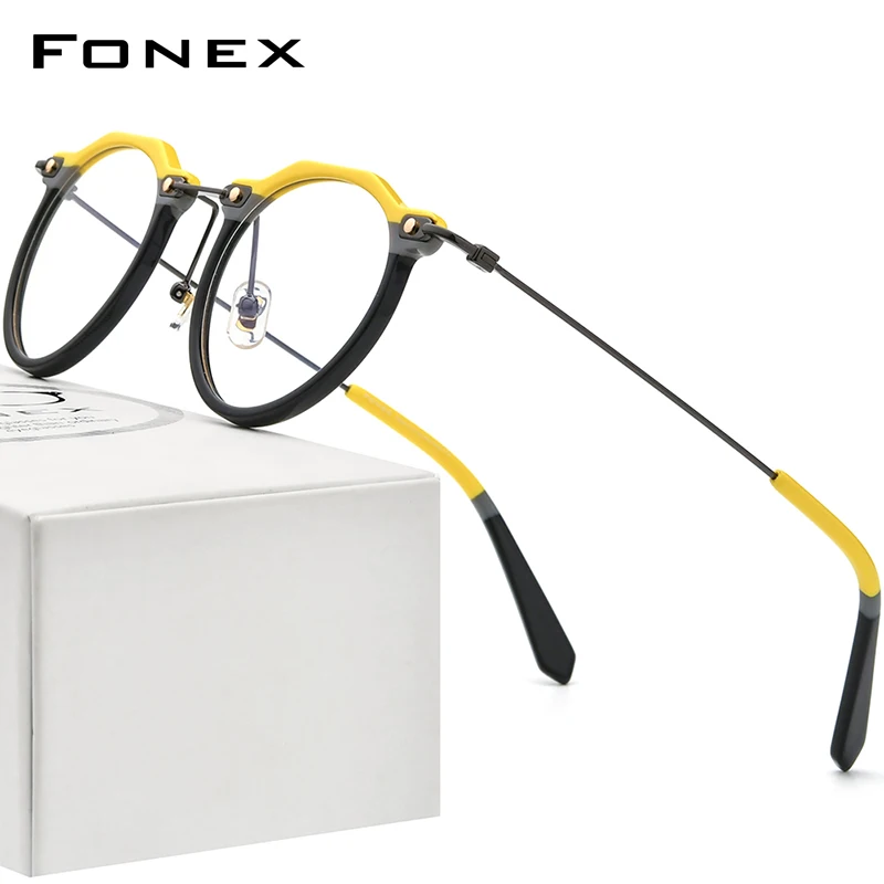 

FONEX Оправа для очков Мужская многоугольная из ацетата и титана