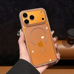 Deluxe Frosted Frame Armor Transparent Phone Case with Magsafe Protection - iPhone 15 Plus (Orange)