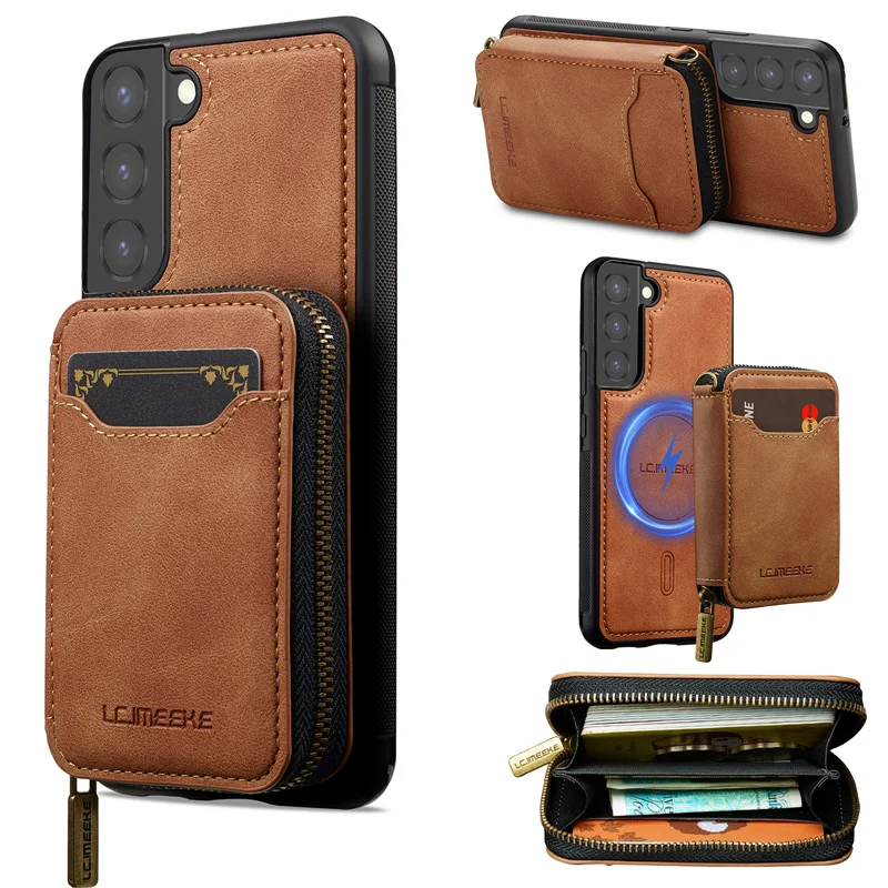 Magnetic Flip Leather Phone Case with Zipper Wallet and Card Holder