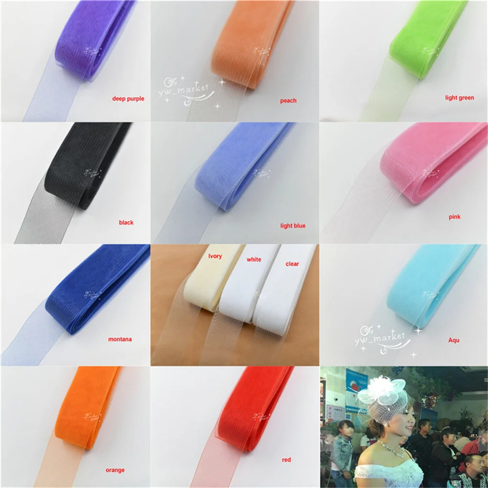 말털 원단 달린 부드러운 폴리에스터 메쉬 리본, 플랫 플레인 크리놀린 브레이드, 모자 공예 웨딩 원피스, 3cm, 5cm, 7cm