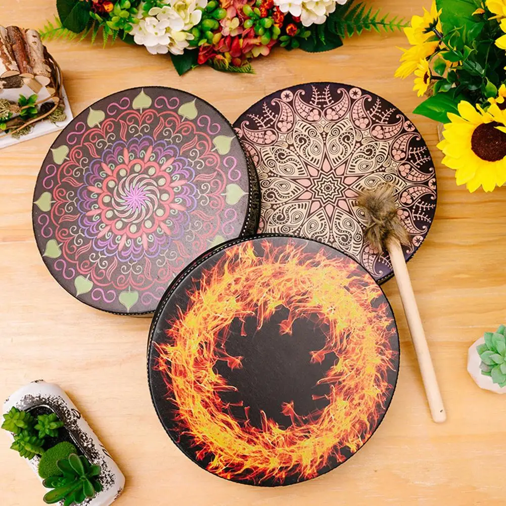 Durable Drum for Chakra Balancing Ethnic Style Shaman Drum Set Bohemian Holiday Decoration with Small Sound Healer Percussion