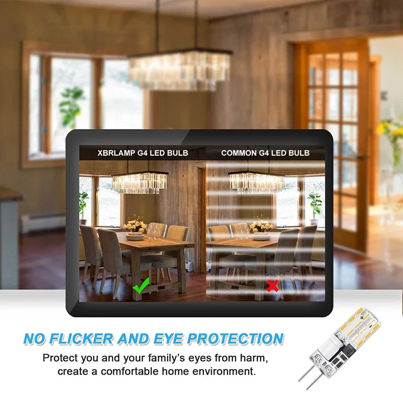 360 빔 앵글 미니 LED 전구, 크리스털 샹들리에, 할로겐 램프 교체용, 깜빡이 없는 LED 조명 실리콘, G4, 12v, Smd3014