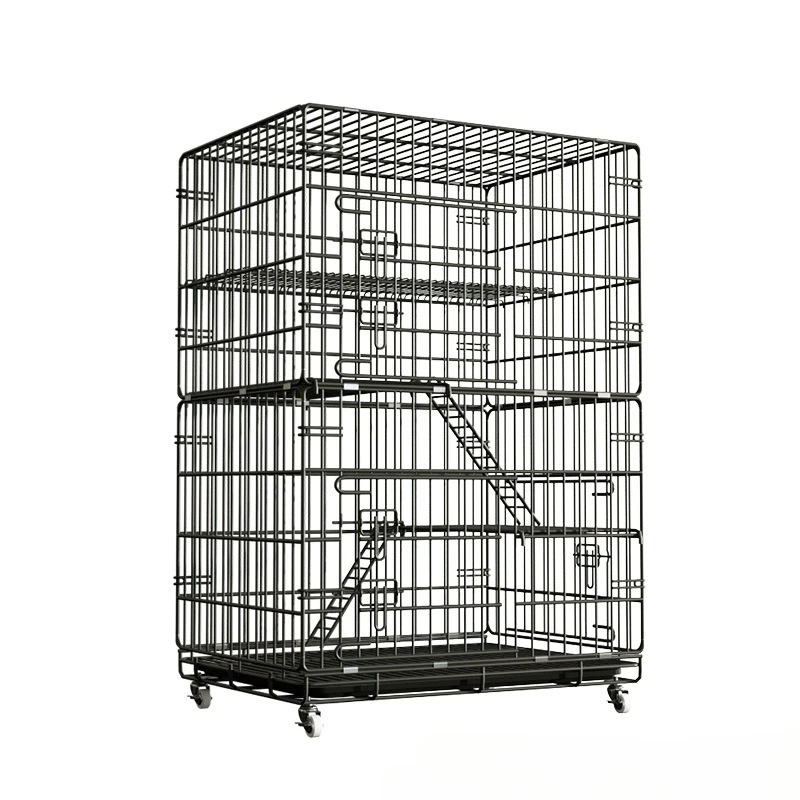 Cat Cage, Household, Double Layered, Three Story Cat Villa, Large Space, Nest with Toilet, Foldable Pet Cage