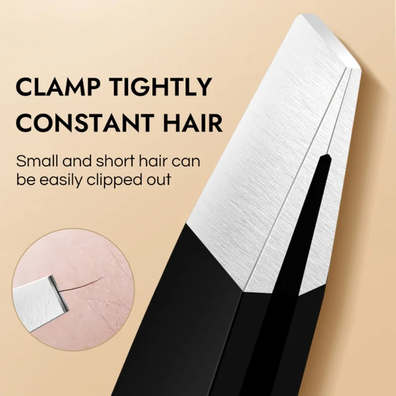 Premium Stainless Steel Black Tweezers with Slant and Flat Tips for Eyebrow Shaping & Ingrown Hair Removal