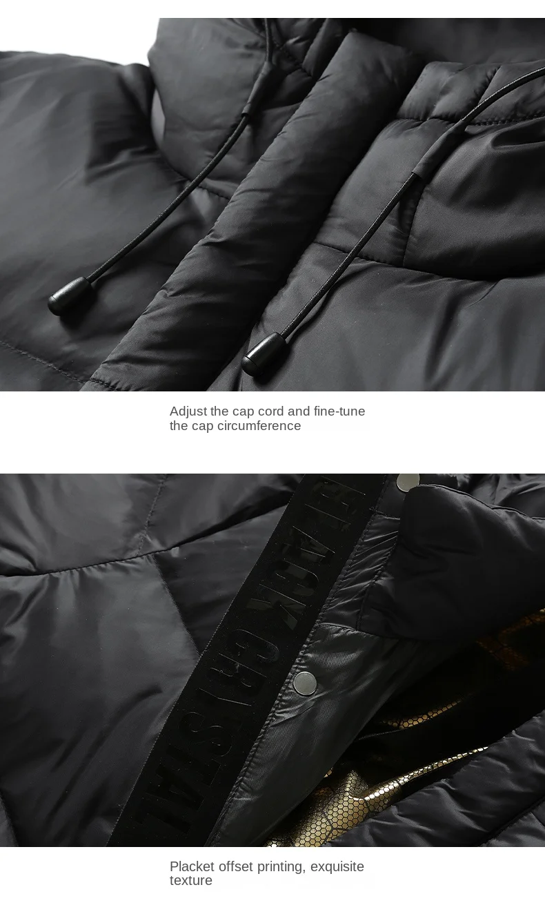 Men's Black Gold Down Jacket Autumn Winter New Solid Color Fashion Thickened Warm Outdoor Travel Hooded Windbreaker Men's Jacket