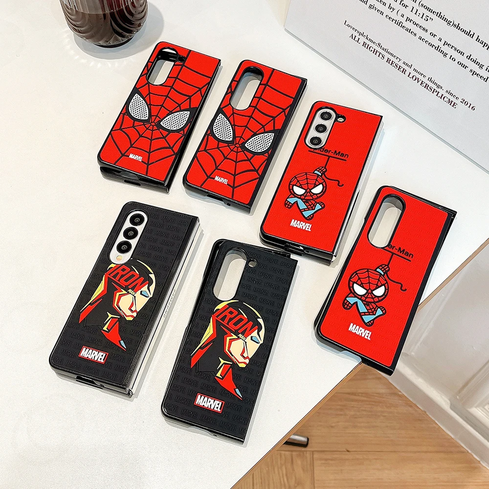 Funda de teléfono de superhéroes Marvels Irons Mans Spider-Man para Samsung Galaxy Z Fold 4 5 5G PC Hard anticaída, cubierta trasera de Gel de sílice