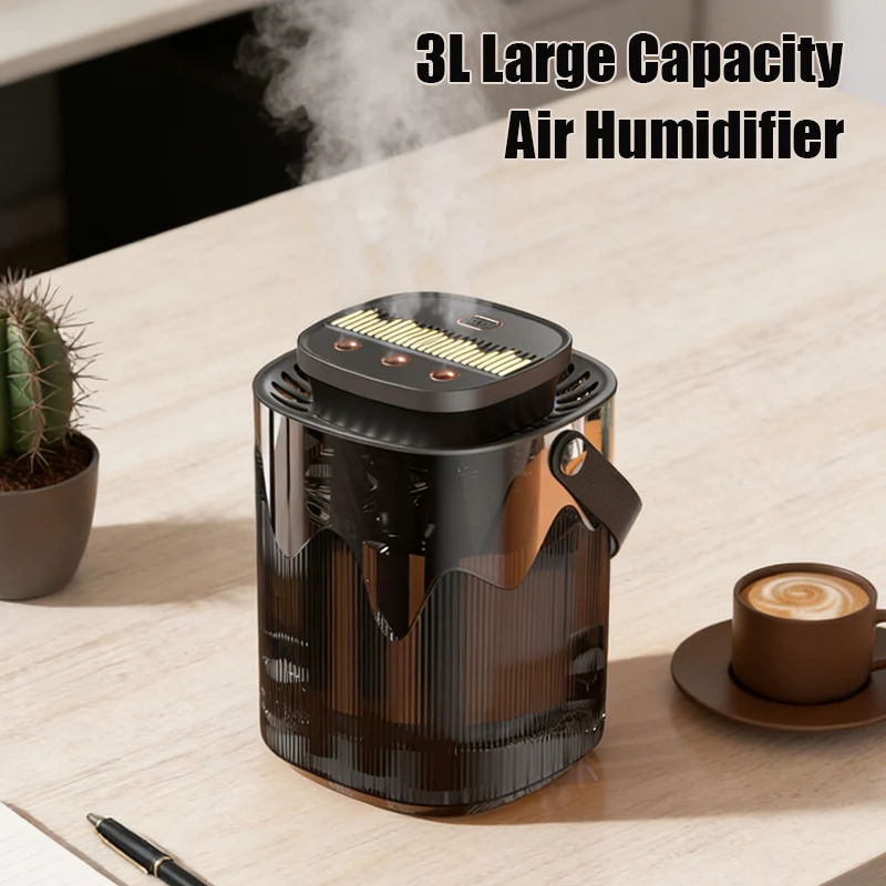 Humidificateur d'air de grande capacité 3L, atomiseur de chambre à coucher, diffuseur d'arôme, pulvérisateur de brume à 3 jets, USB silencieux, pour bureau et bureau