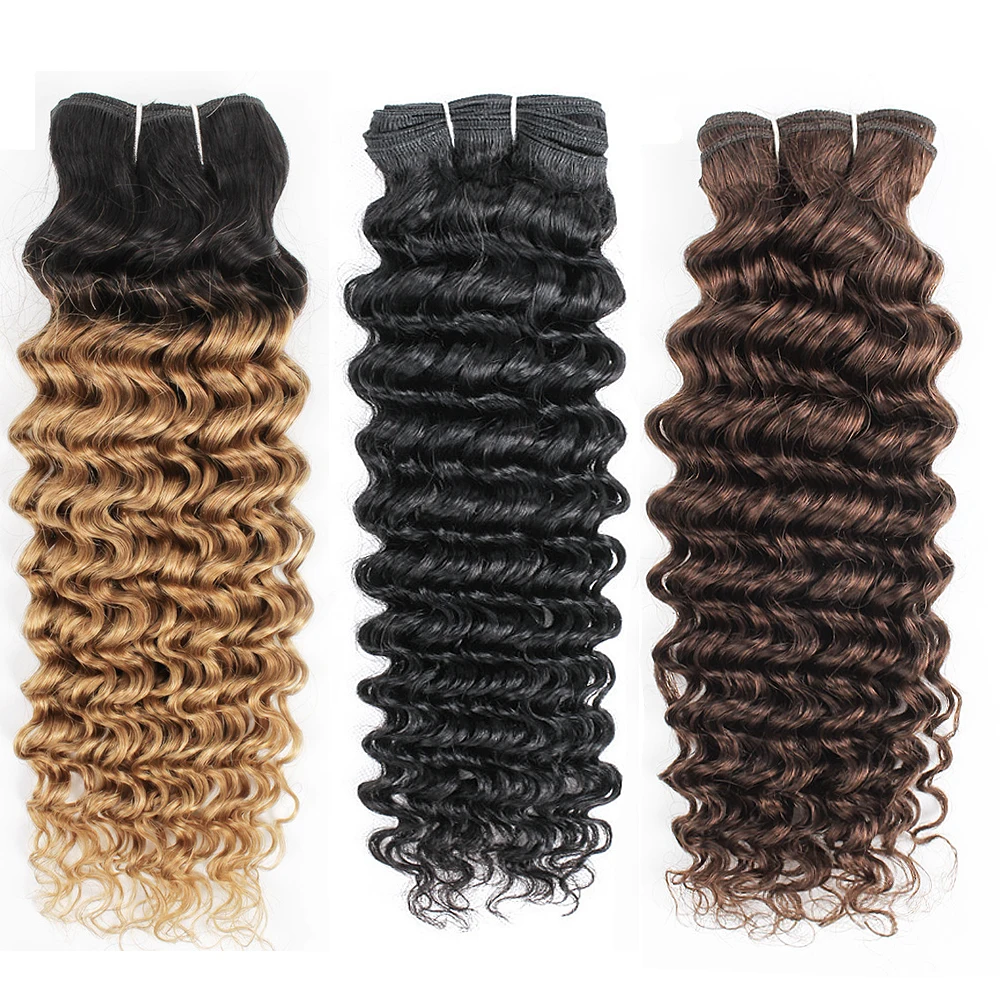1 Bundle Deep Wave Hair Weave Natural Color Loose Deep Wave Remy Human Hair Extension Dark Brown Ombre Honey Blonde Mogul
