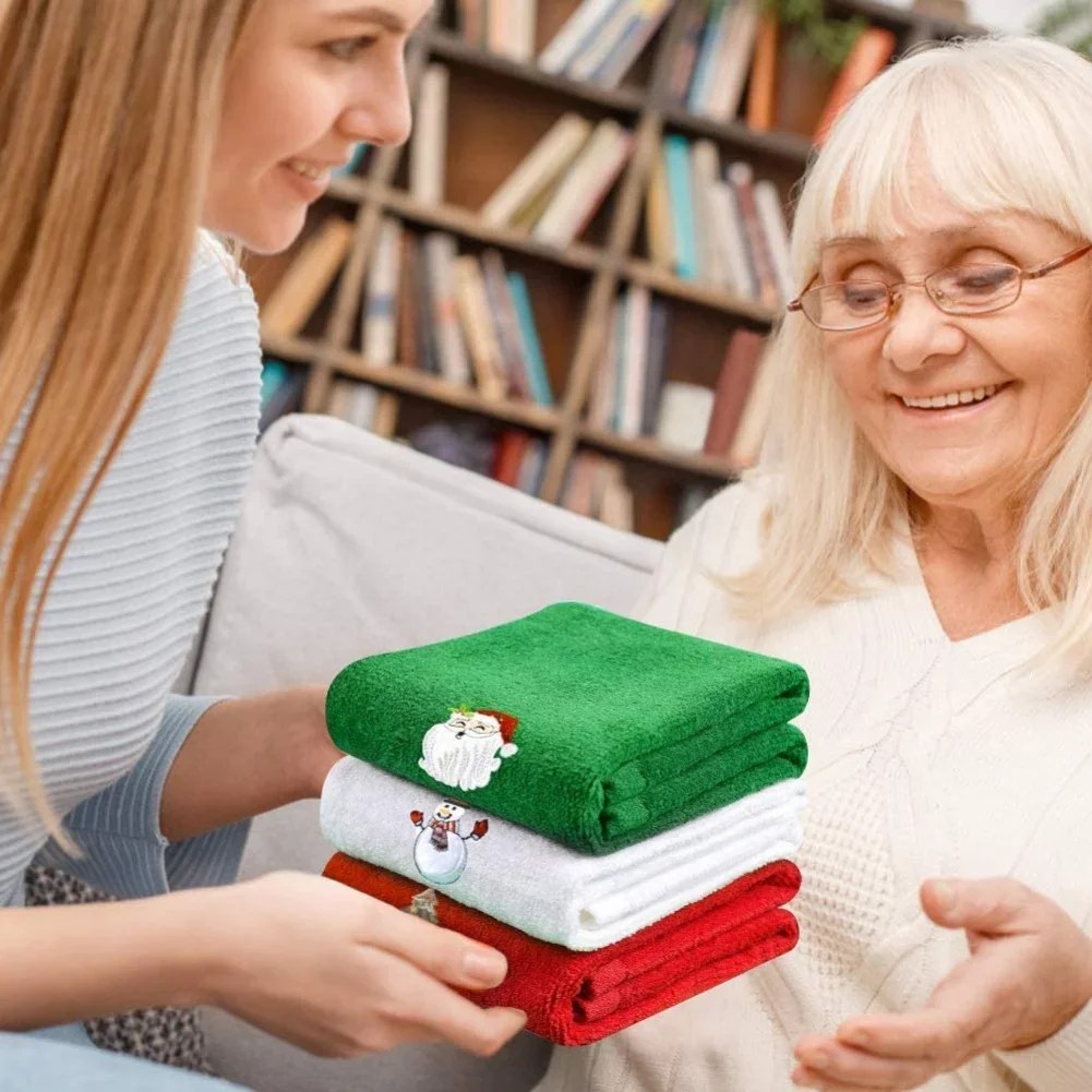 Description Picture 6 of itemSoft Cotton Towels 3pcs Set Merry Christmas Santa Claus Hand Towels 32x45cm Absorbent Hand Bath Towels for Home Hotel Bathroom