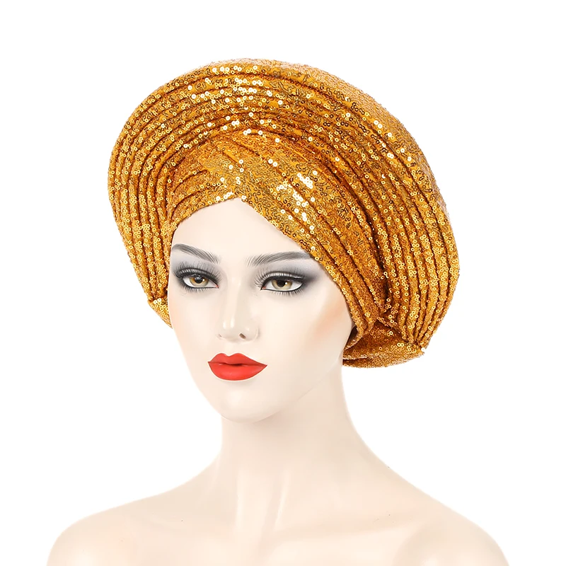 Already Made Nigeria Wedding Geles African Headtie Muslim Headgear Africa Turban Head Wraps Ready to Wear Women's Auto Gele