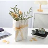 Simple White Vases Cream Style Imitation Paper Bag Pleated Ceramic Vase Hydroponic Vase Home Decoration Room Desktop Decoration 5