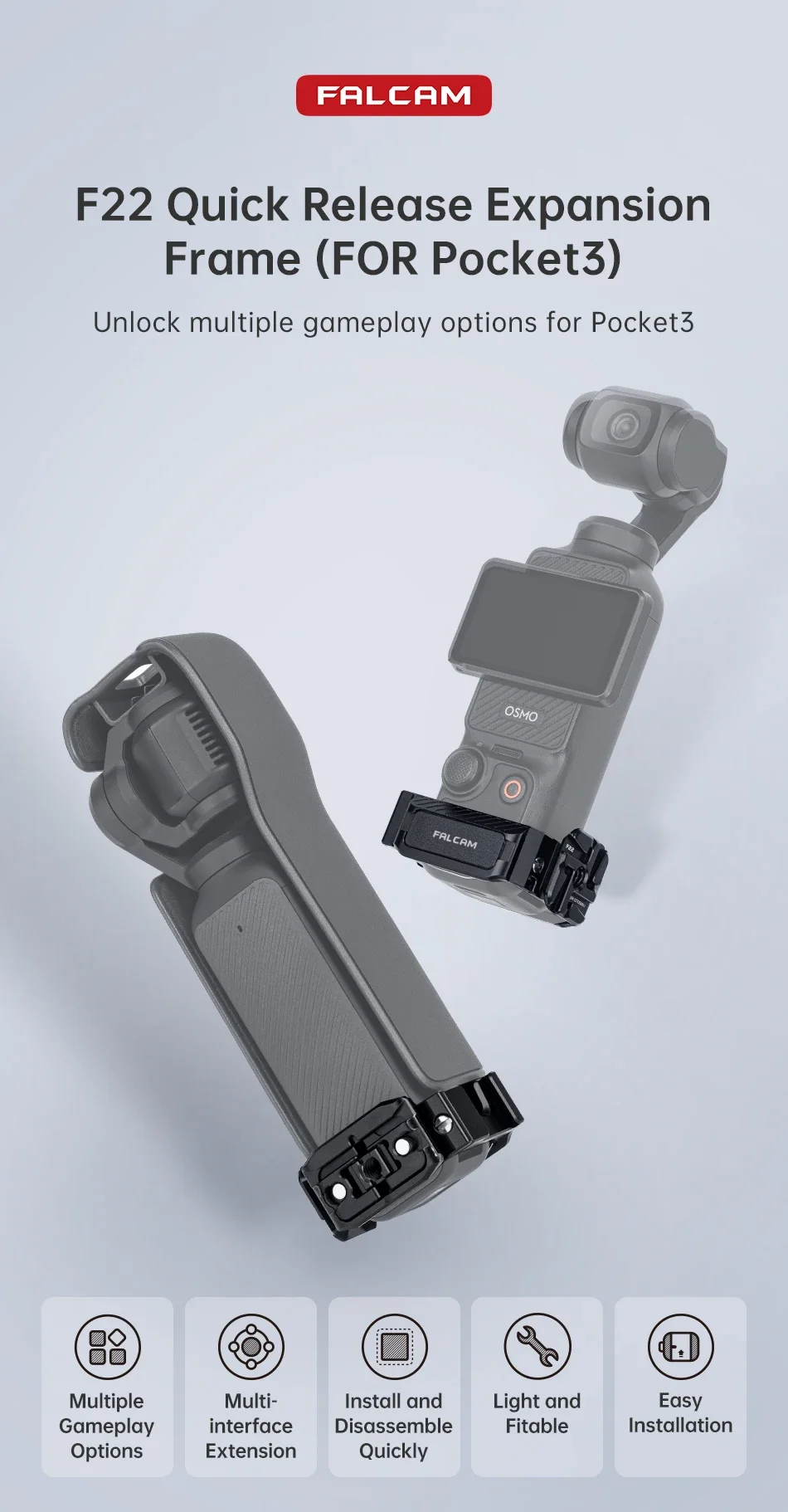 F22 Quick Release Expansion Frame For DJI OSMO Pocket 3 Compatible with F22 Magl