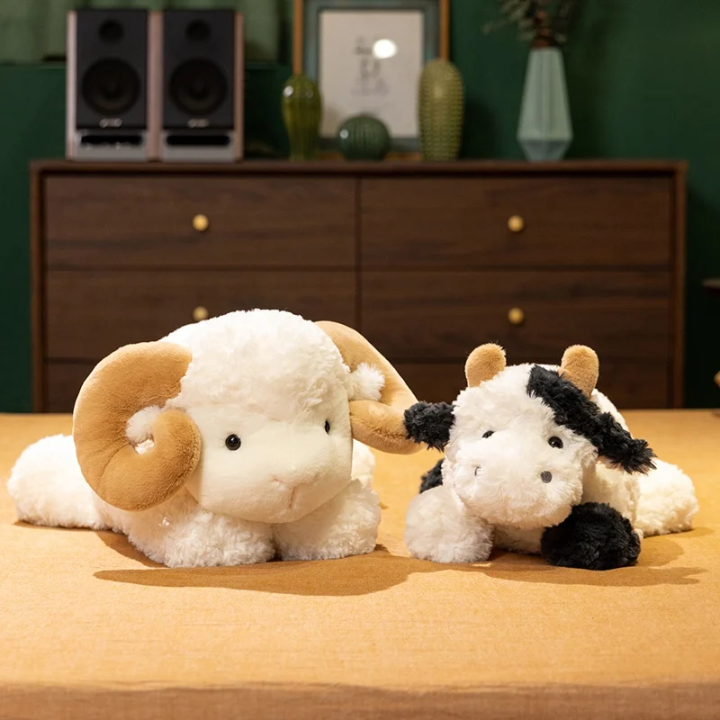 Premium Cozy Lie Prone Goat Cow Plush Toy 23-50CM Soft Fluffy Cartoon Sheep Cattle Doll Lovely Kids Appease Gift