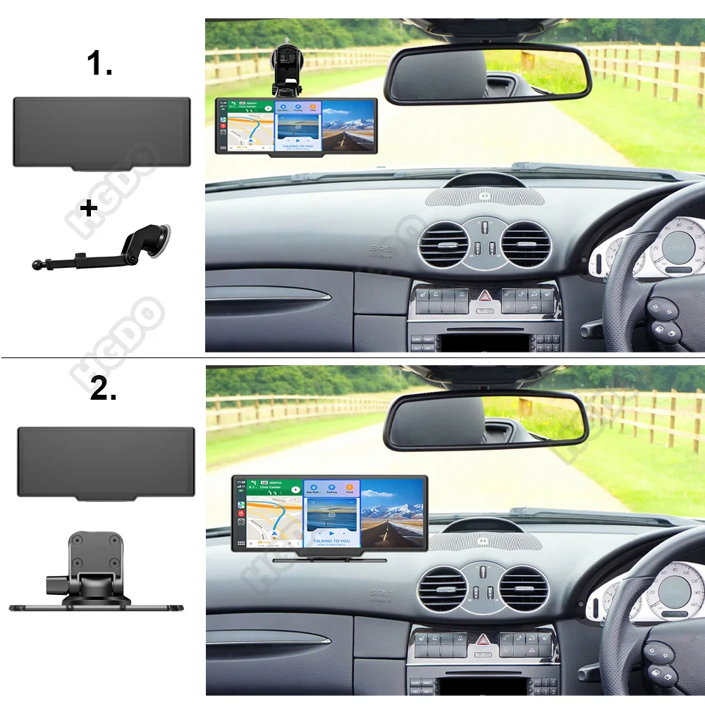 HGDO 4K Dash Cam Car Stereo 3 in 1 Carplay Android Auto Airplay Mirror Mount Video Recorder Camera WiFi GPS DVR Bluetooth Output