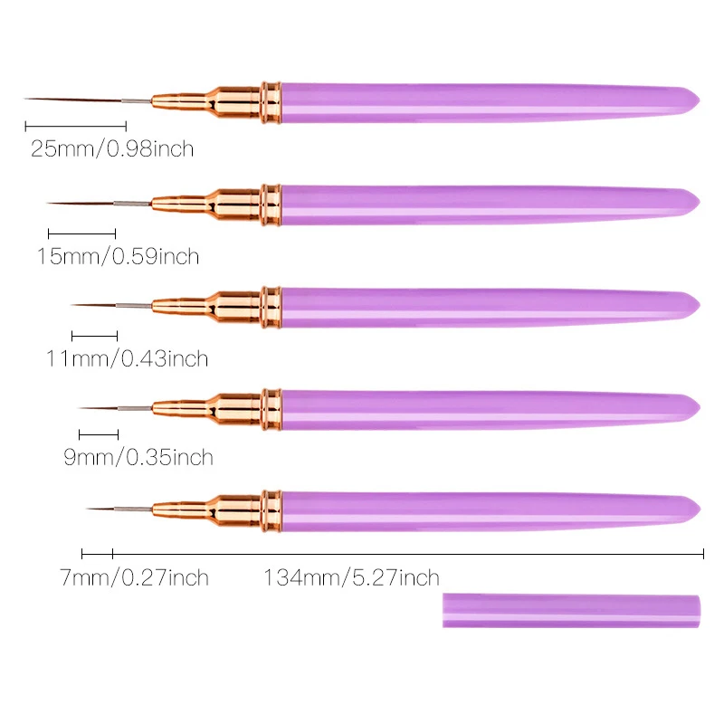 5pcs Nail Art Liner Brush Set UV Gel Nail Brushes Kits French Stripe Line