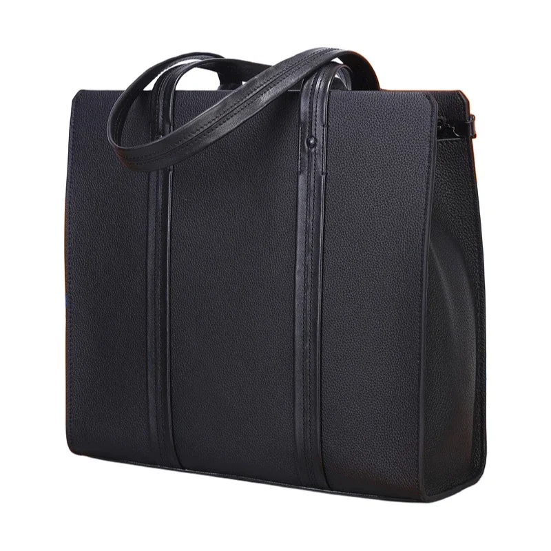 

Leather Men's Fashion Personality Portable Briefcase Business Pendulum Large Capacity Black Zipper Closure Computer Shoulder Ba