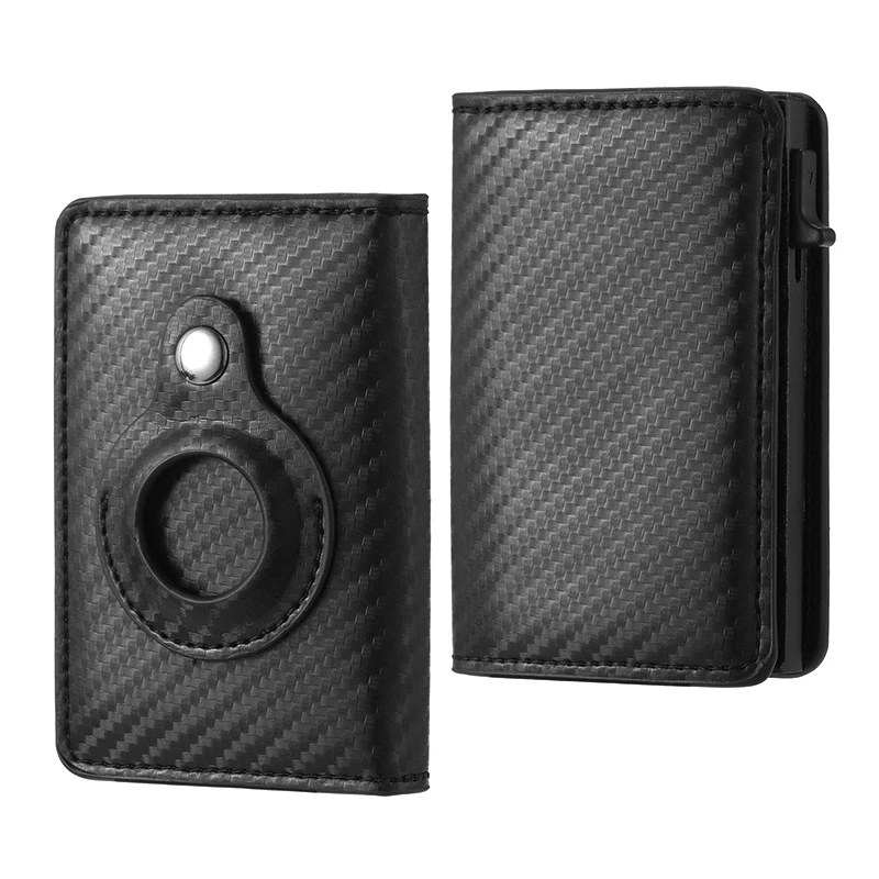 

RFID Luxury Leather Card Bag Carbon Fiber Airtag Wallet Business ID Credit Card Holder With Apple Airtags Case Anti-lost Purse