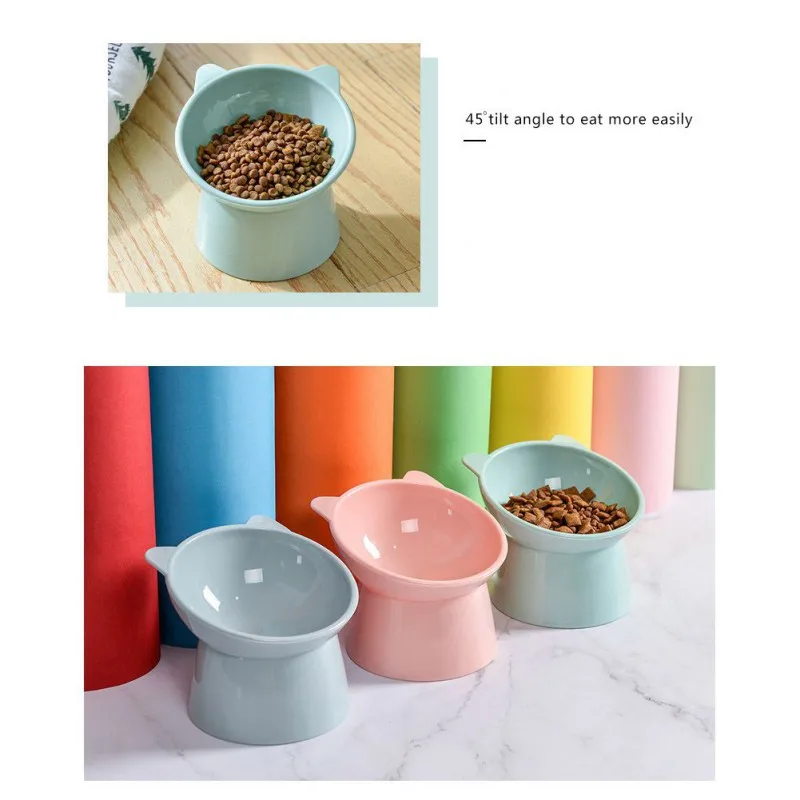 2Pcs/set Cat Bowl 45&deg;Neck Protector High Foot Dog Bowl Cat Food Water Cute Binaural Pet Feeding Cup Feeder Bowls