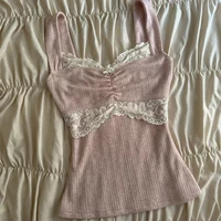 Haut court rétro Y2k des années 00, vêtements Coquette des années 90, Vintage, garniture en dentelle la plus mignonne, Camis pour femmes, esthétique Grunge, Slim Fit, gilet de lait 3