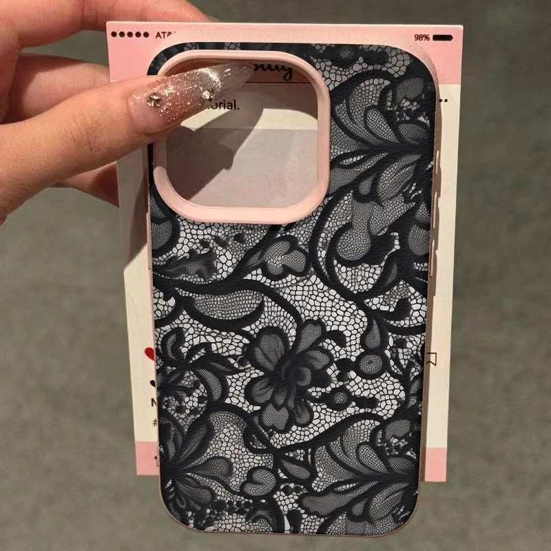 Elegant Lace Pattern Lychee Texture Silicone Phone Case