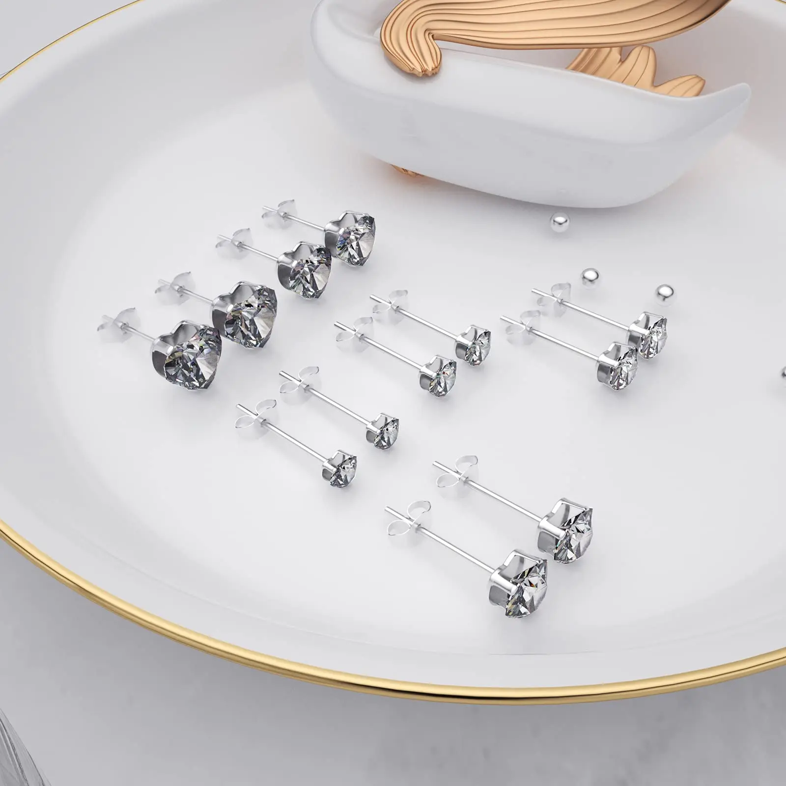 1 Pair 3mm-8mm Medical Stainless steel Crystal Zircon Ear Studs Earrings For Women/Men 4 Prong Tragus Cartilage Piercing Jewelry