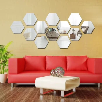 6/12pc 3D Esagono Specchi Decorativi FAI DA TE Rimovibile Soggiorno Adesivo Da Parete Ad Alta-adesiva Ornamenti di Arte Per La Decorazione Della Parete di Casa 1